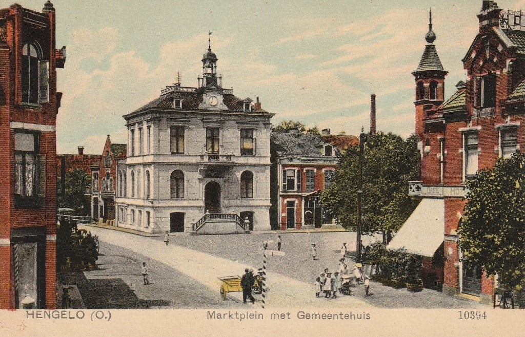 Hengelo. Prachtige Oude Ongelopen Kaart met het Marktplein., Ophalen of Verzenden, Voor 1920, Ongelopen, Overijssel