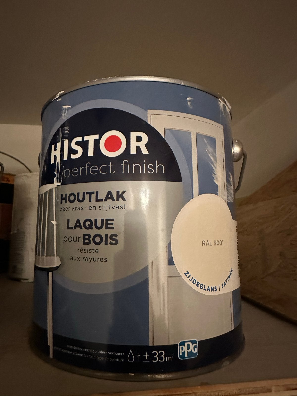 Histor Houtlak Zijdeglans RAL 9001 2,5 liter, Wit, Nieuw, Ophalen of Verzenden, Lak