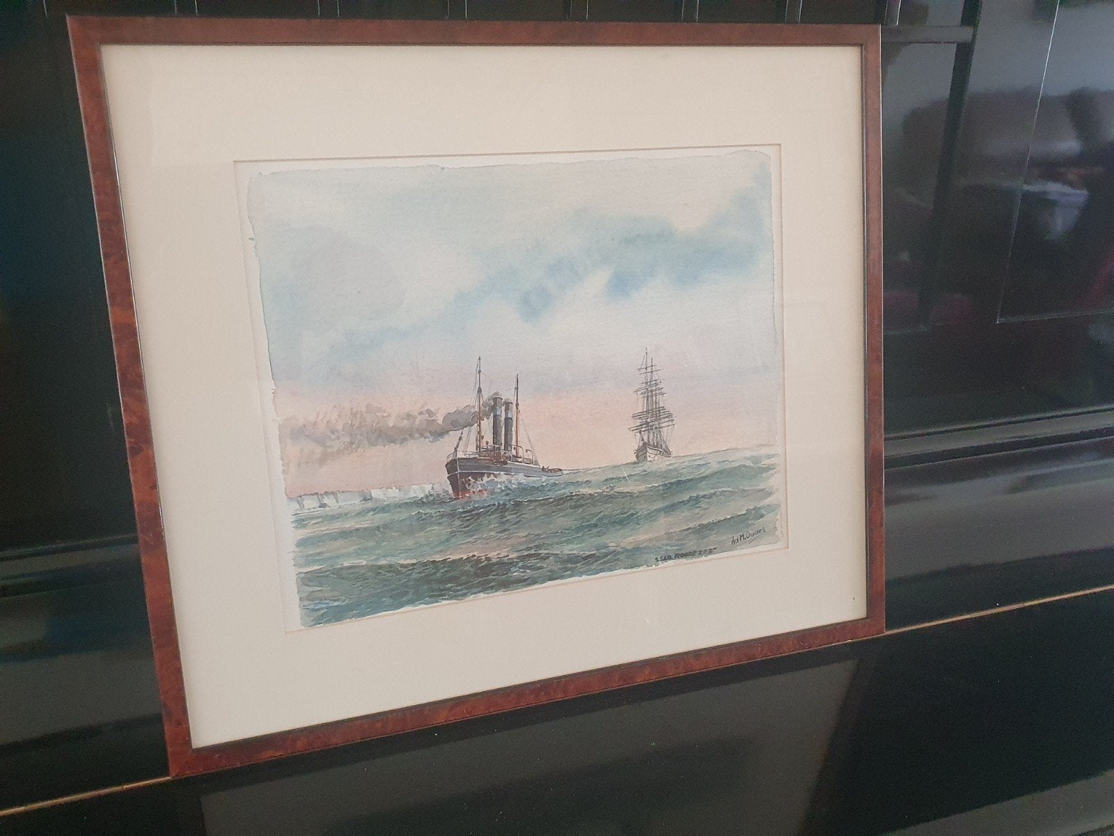 aquarel Ad M. Oudes - stoom Zeesleepboot 'Roode Zee, Antiek en Kunst, Ophalen