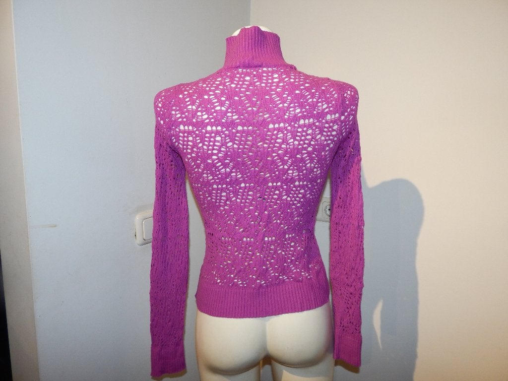 Versus Versace vintage trui open gewerkt kolletje paars I44, Maat 38/40 (M), Verzenden, Paars, Zo goed als nieuw