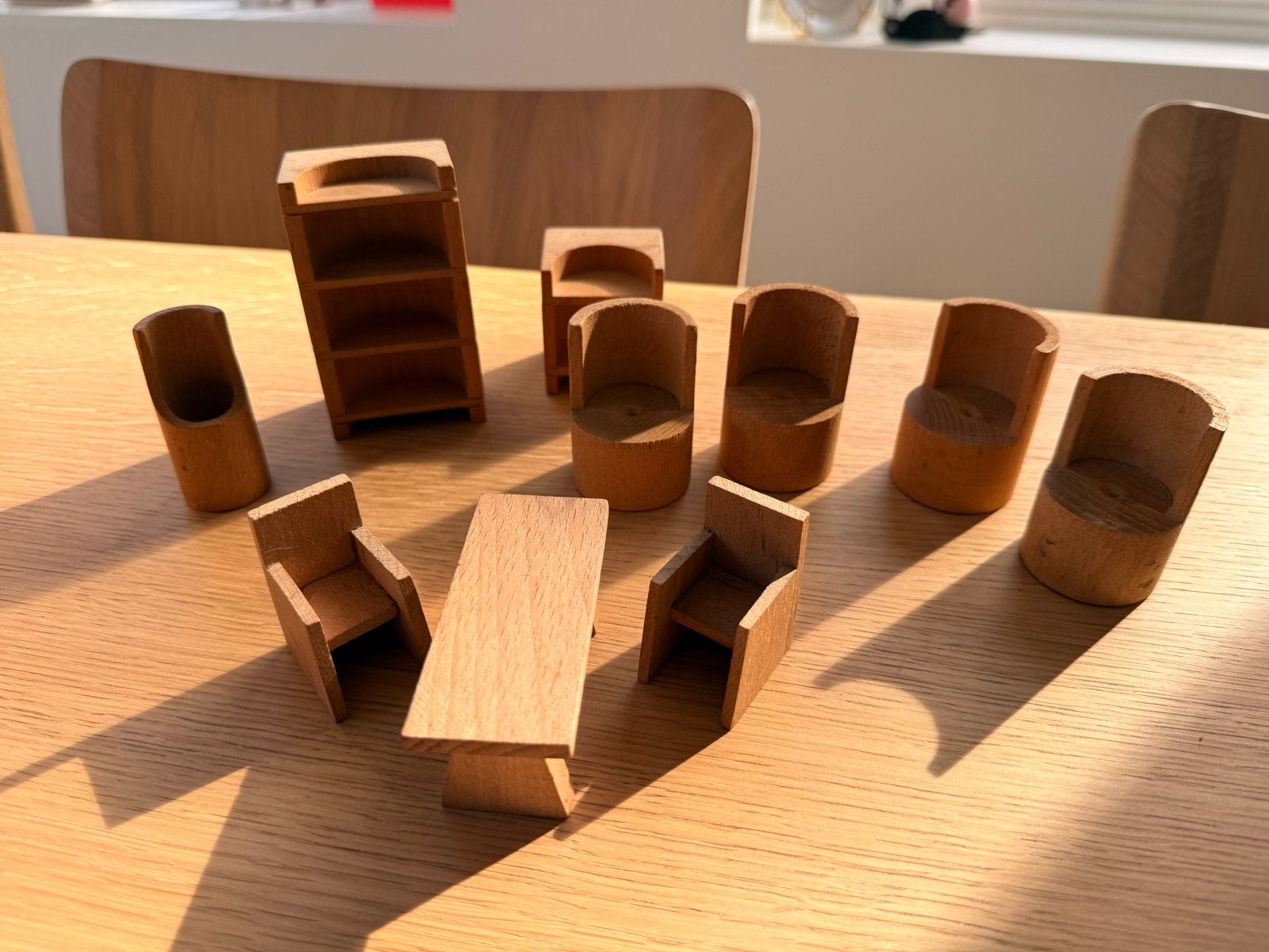 Houten poppenhuismeubeltjes - Vintage set, Ophalen of Verzenden, Gebruikt, Toebehoren