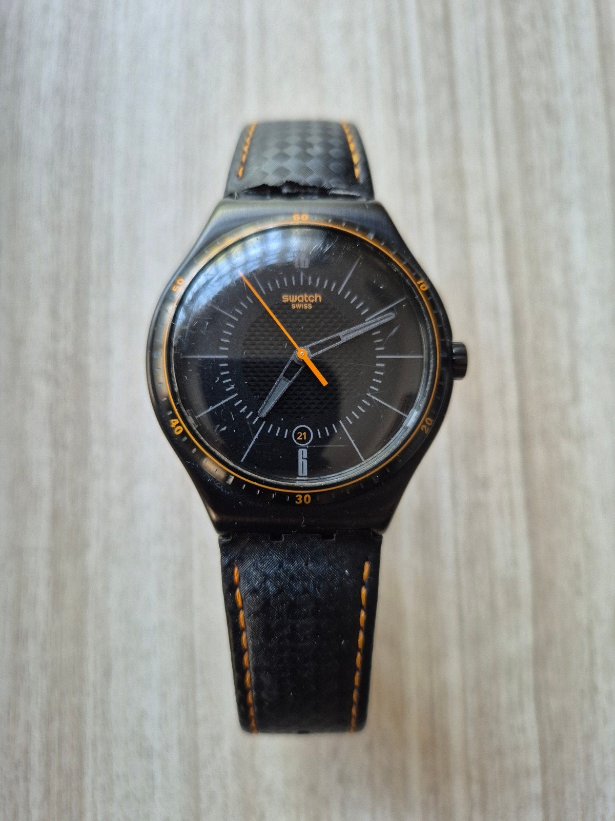Swatch Irony Big Classic Carbonata Horloge, Sieraden, Tassen en Uiterlijk, Horloges | Heren, Ophalen, Gebruikt, Staal, Polshorloge