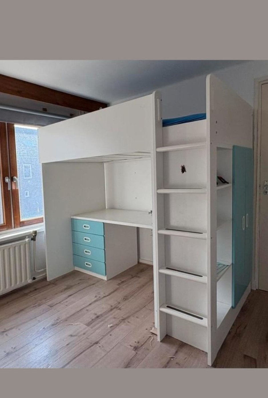 Witte Hoogslaper met Kast en Bureau - Flexibele Opbouw, Ophalen, Gebruikt, Hoogslaper