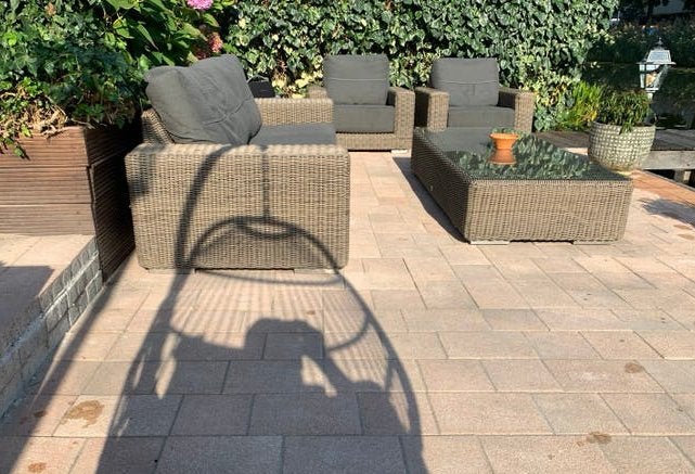 Luxe loungeset 4 Seasons: 3-zitsbank, 2 fauteuils, salontaf, Tuin en Terras, Tuinsets en Loungesets, Ophalen, 5 zitplaatsen, Zo goed als nieuw