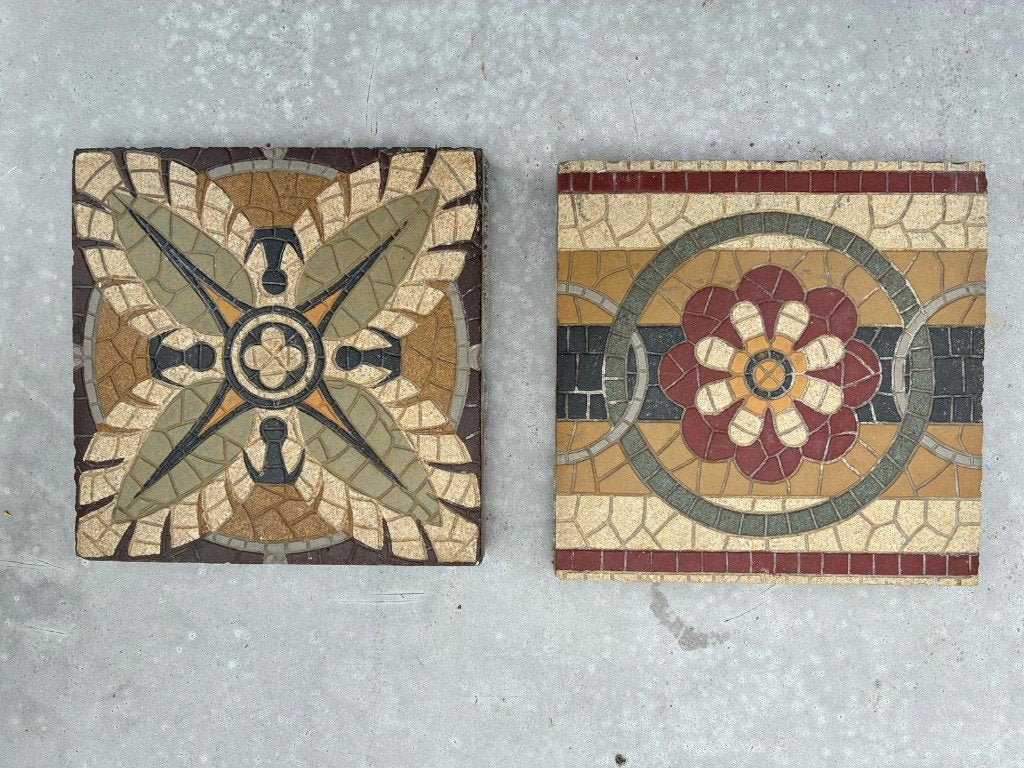 2 bijzondere Art Deco handgemaakte mozaïektegels 17 x 17 cm, Ophalen of Verzenden