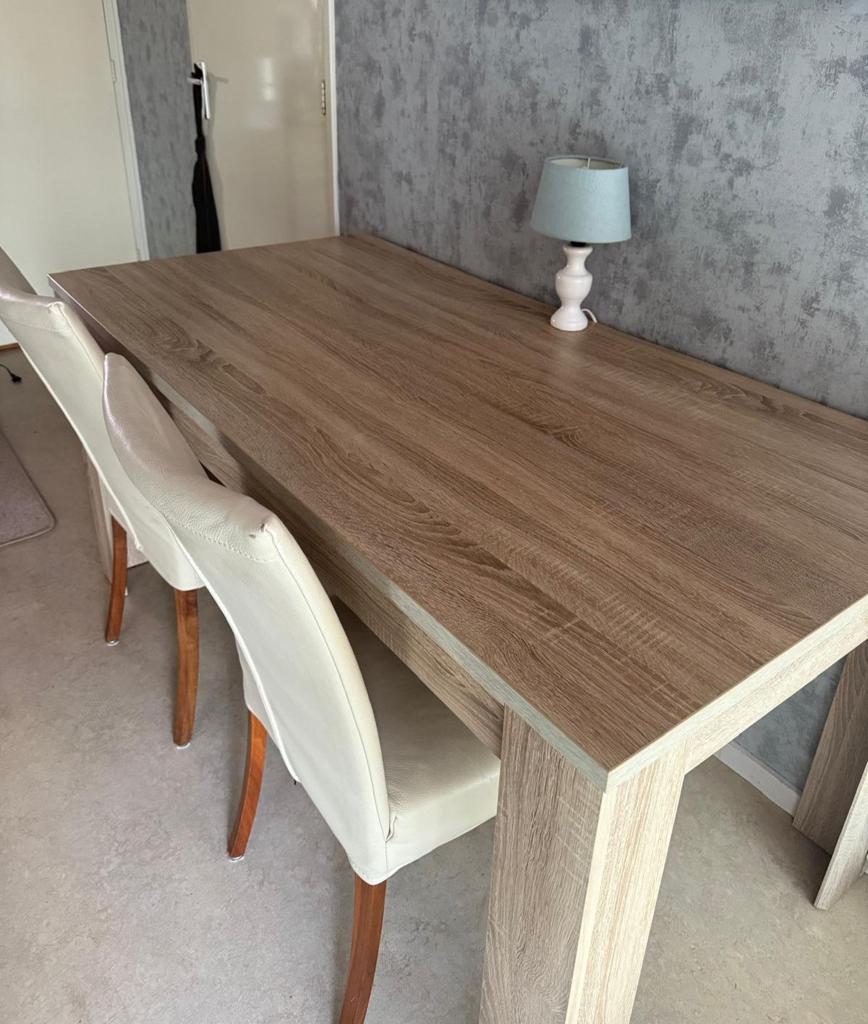 Eettafel en dressoir licht fineer eiken, Ophalen, Zo goed als nieuw, Rechthoekig, 150 tot 200 cm
