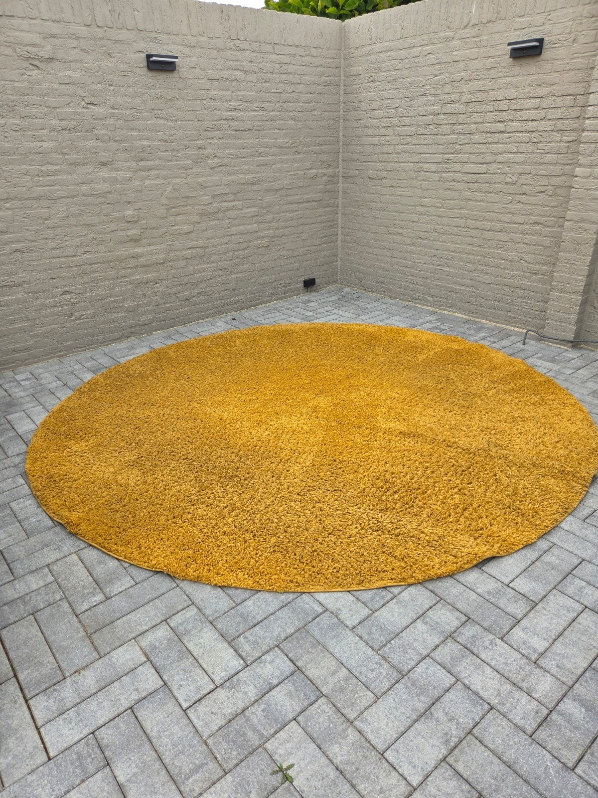 Te koop okergeel karpet doorsnee 3mtr, Huis en Inrichting, Stoffering | Tapijten en Kleden, Ophalen, Gebruikt, Rond