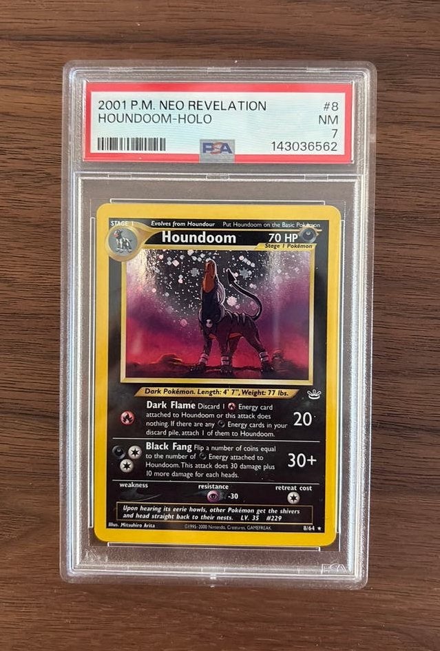 Houndoom Neo Revelation Holo 8/64 PSA 7, Ophalen of Verzenden, Zo goed als nieuw, Losse kaart, Foil