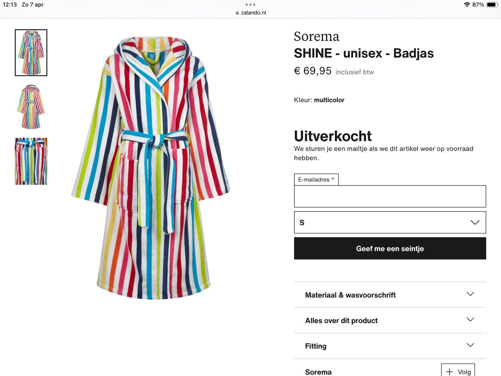 Sorema badjas maat S, Verzenden, Nieuw