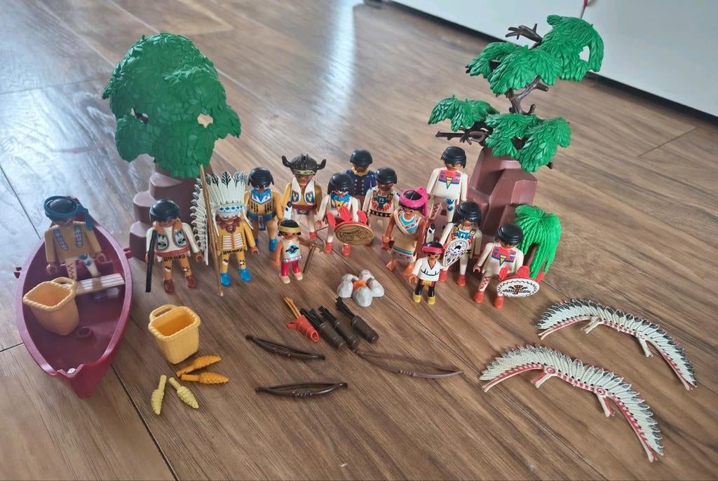 Playmobil 14 indianen, toebehoren, natuur, kano, Ophalen of Verzenden, Gebruikt, Los playmobil