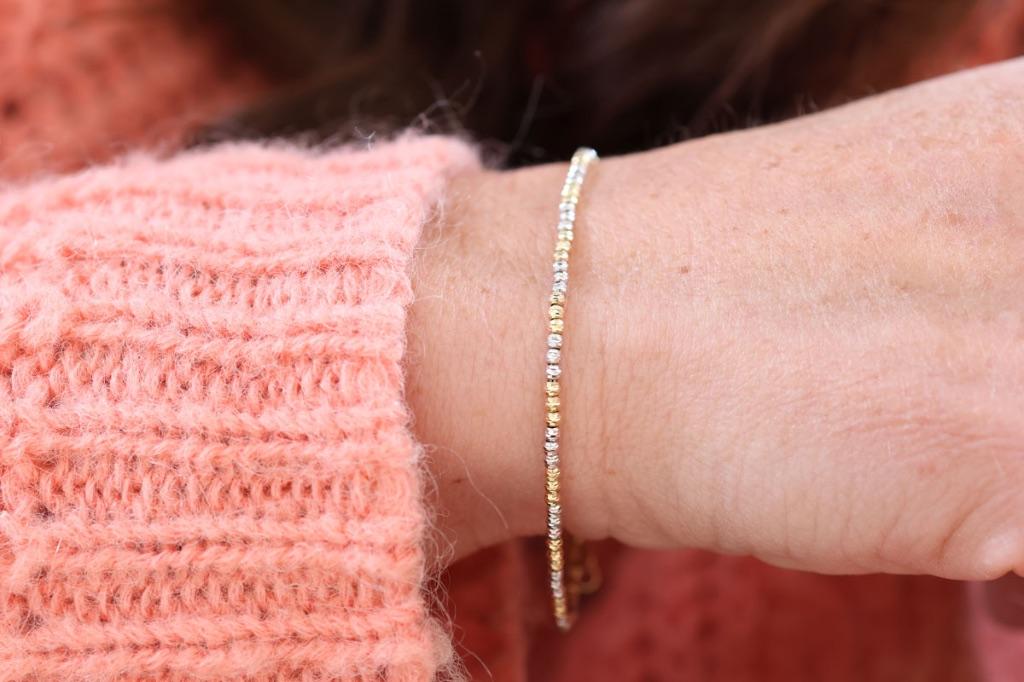14 Karaat Gouden Bicolor Balletjes Armband, Ophalen of Verzenden, Zo goed als nieuw, Goud, Goud