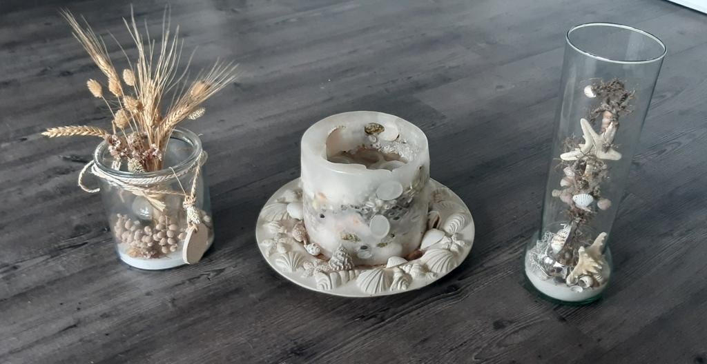 Decoratieve set: Zee thema met schelpen en zeesterren, Meerkleurig, Ophalen of Verzenden, Glas, Landelijk