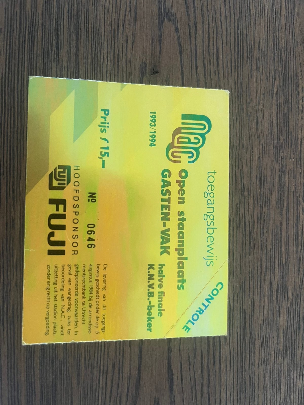 TICKET NAC-FEYENOORD 93-94 HALVE BEKERFINALE, Ophalen of Verzenden, Zo goed als nieuw, Feyenoord, Overige typen