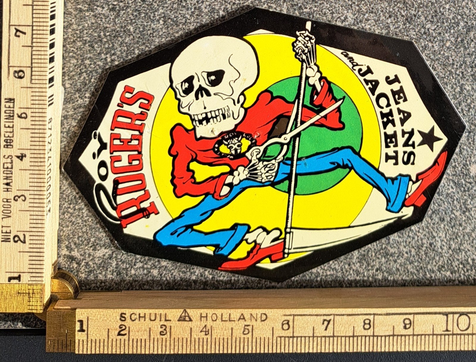Vintage sticker skelet doodshoofd rock Roy Rogers jeans, Verzamelen, Ophalen of Verzenden, Zo goed als nieuw, Overige onderwerpen