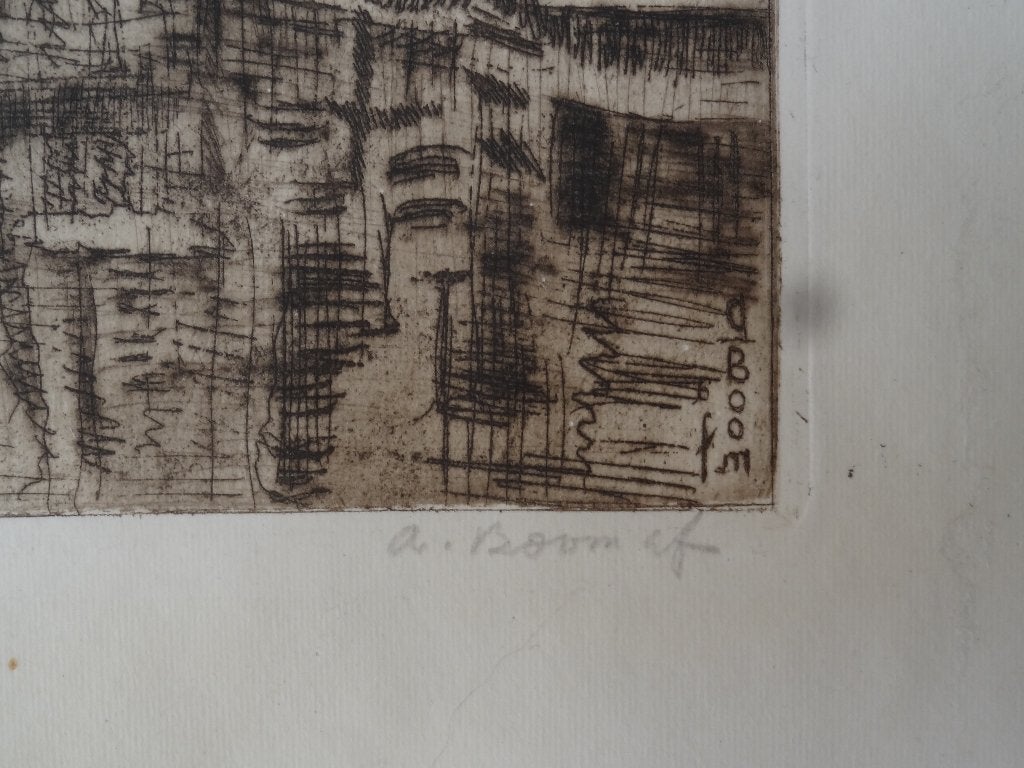 ets Nicolaaskerk vanuit Oudezijds Kolk Amsterdam A. Boon, Antiek en Kunst, Stadsgezicht, Gesigneerd, 1900 - 1949, Verzenden