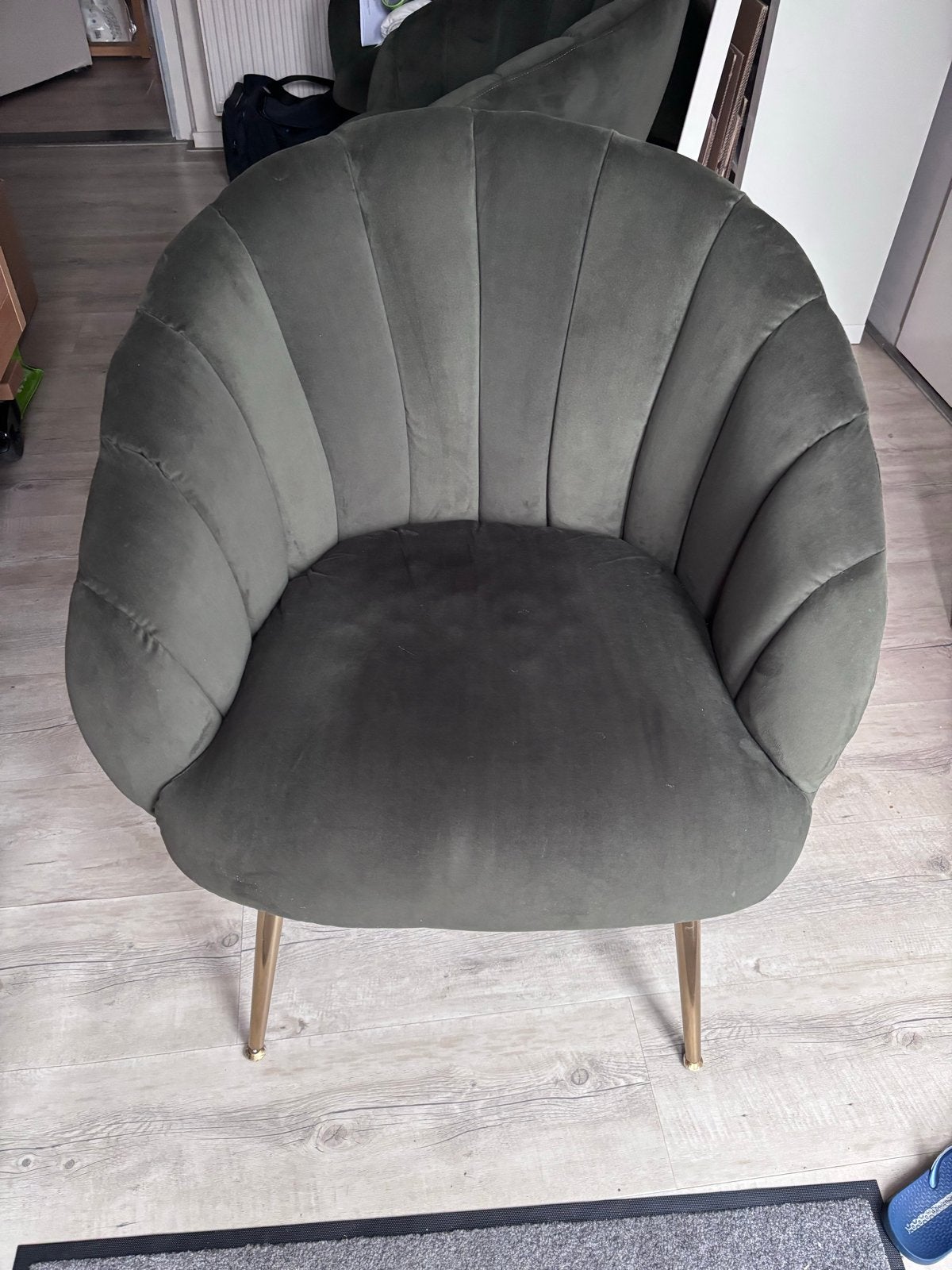 Set van 3 Groene Fluweel Stoelen met Gouden Poten, Ophalen, Overige kleuren, Drie, Zo goed als nieuw