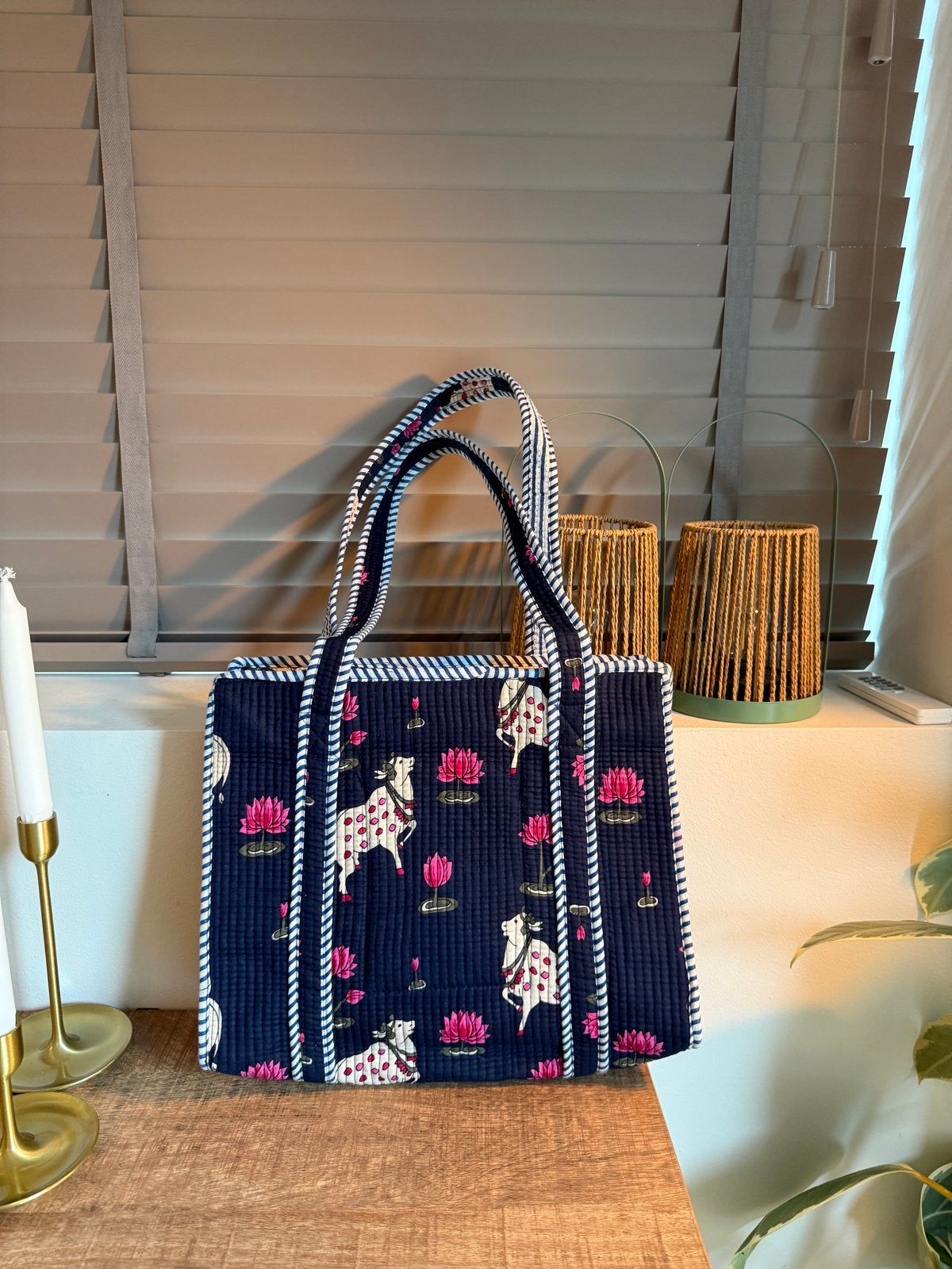 Quilted Shopper met Bloemen en Dierenprint, Ophalen, Nieuw, Blauw, Shopper