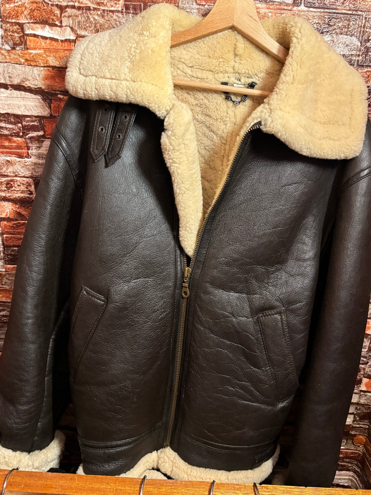 Lamsvacht Shearling Jacket - Bruin met Beige Voering, Ophalen of Verzenden, Zo goed als nieuw, Maat 48/50 (M), Bruin