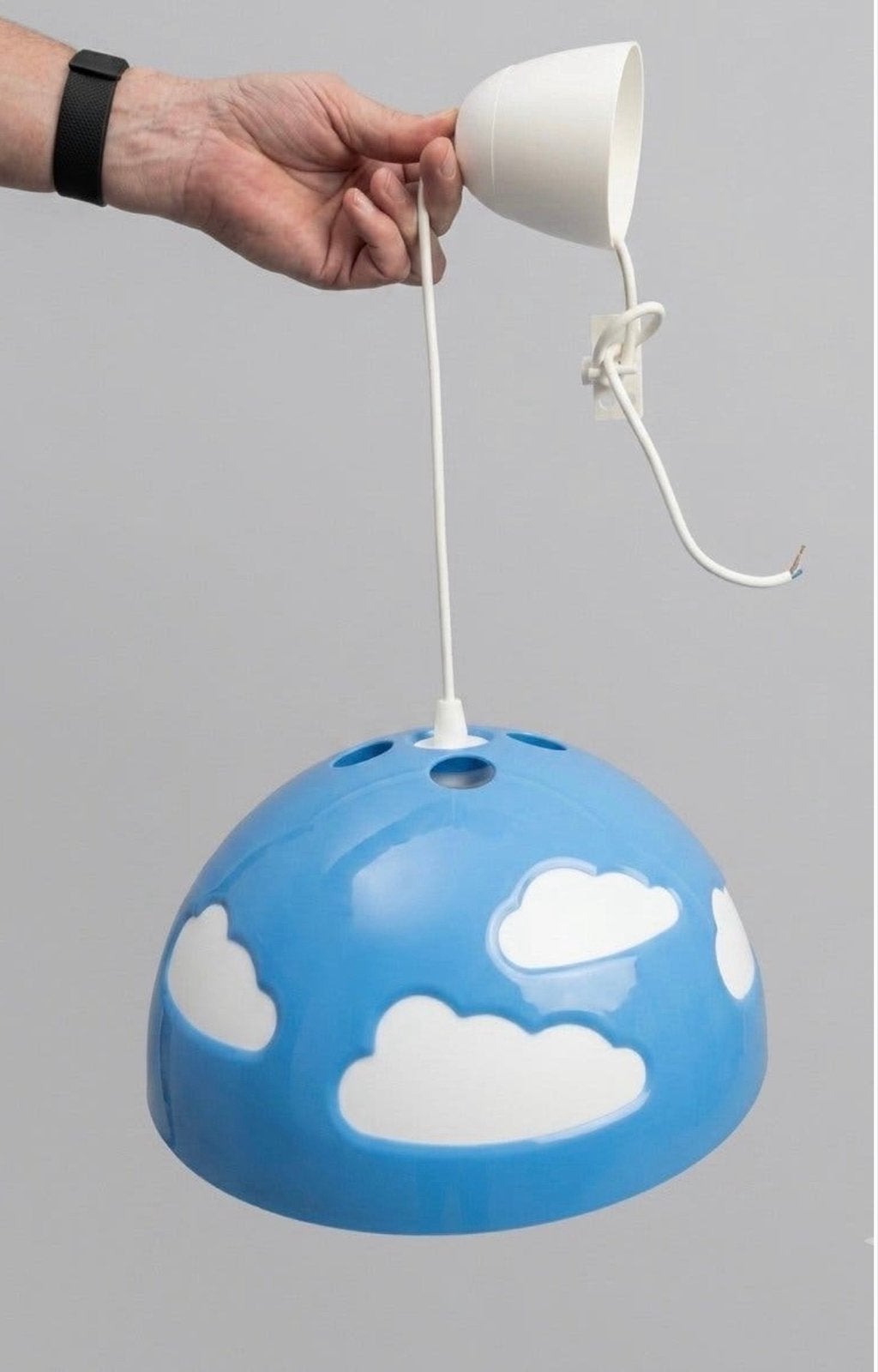 Ikea Skojig hanglamp paddenstoel blauwe wolken kinderkamer, Ophalen of Verzenden, Gebruikt, Kunststof, E27 (groot)