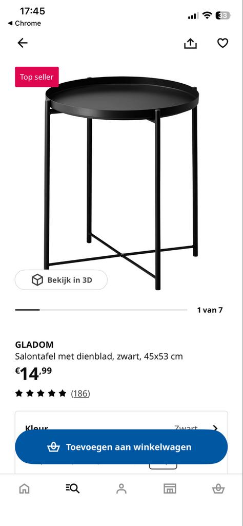 IKEA GLADOM Salontafel met Dienblad, Zwart, Nieuw in Doos, Huis en Inrichting, Ophalen of Verzenden, Zo goed als nieuw