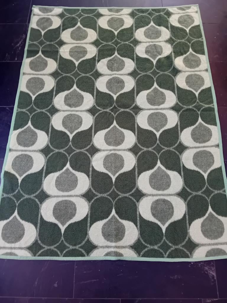 Vintage Space Age Wollen Deken - Groen Geometrisch Patroon, Ophalen of Verzenden