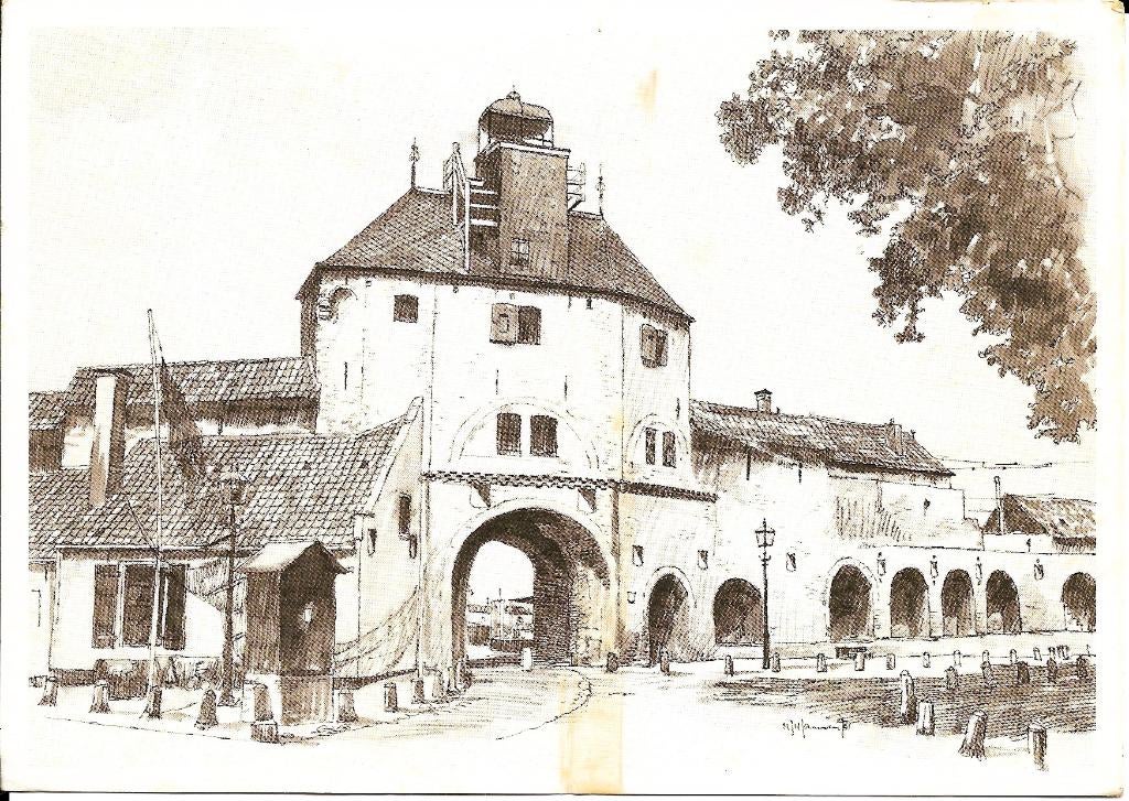 Ansichtkaart	Harderwijk	Vischpoort	tek. Marius Jansen, Verzenden, 1980 tot heden, Gelopen, Gelderland