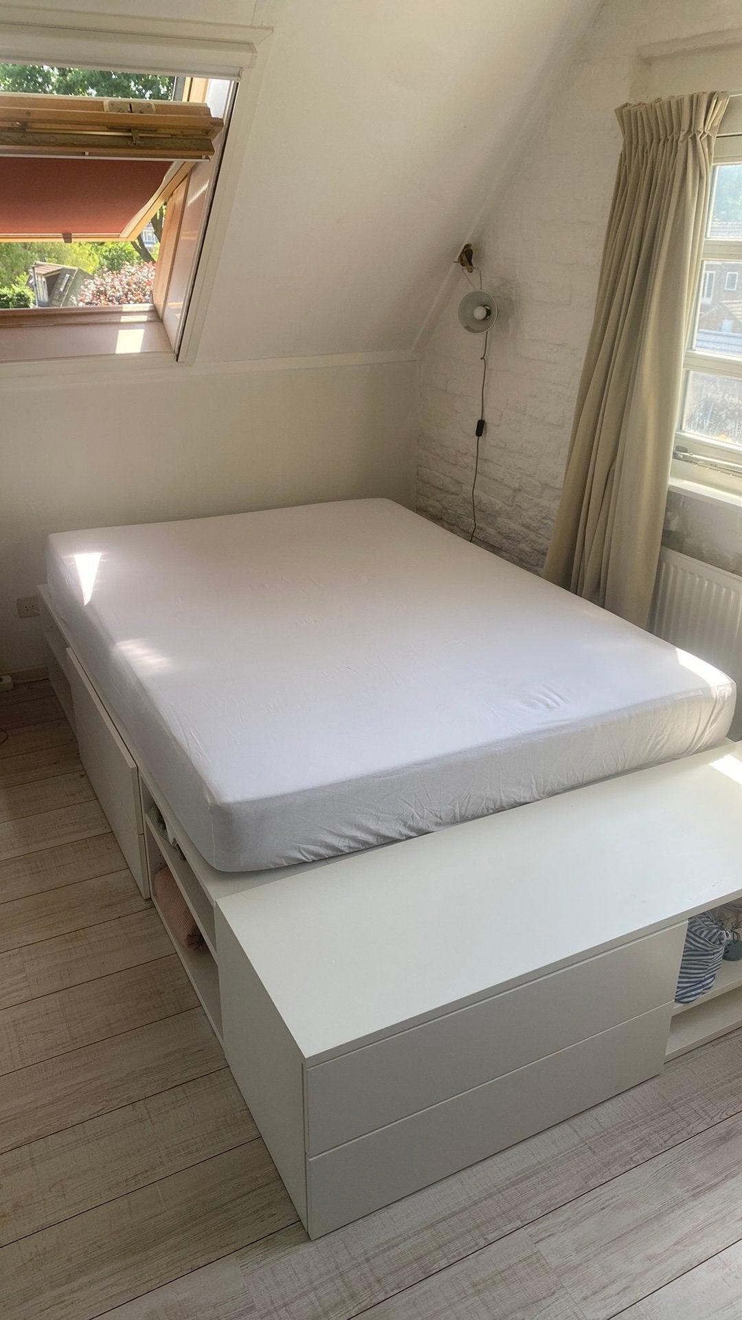 Platsa bed Ikea 140x200 met lades, Ophalen, Gebruikt, Wit, Tweepersoons