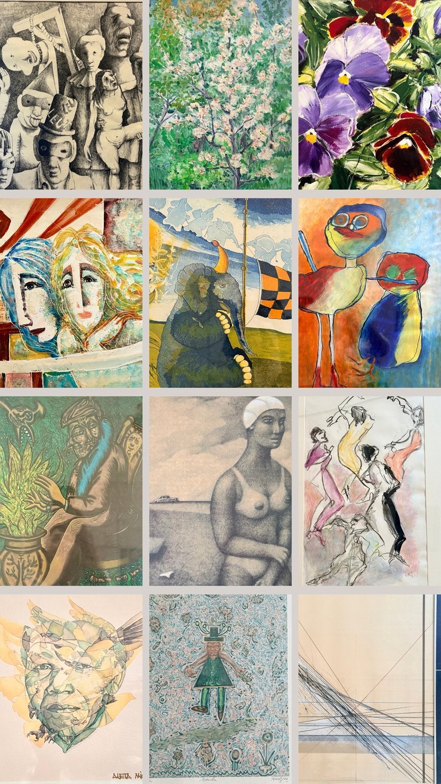 Grote partij kunst (45+) o.a. Wunderlich, Burnett, Klement, Ophalen