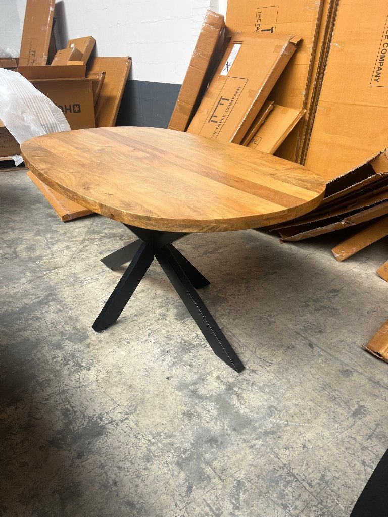 Deens ovale eettafel 150x90cm mango incl. spinpoot, Huis en Inrichting, Ophalen, Nieuw, 50 tot 100 cm, 150 tot 200 cm