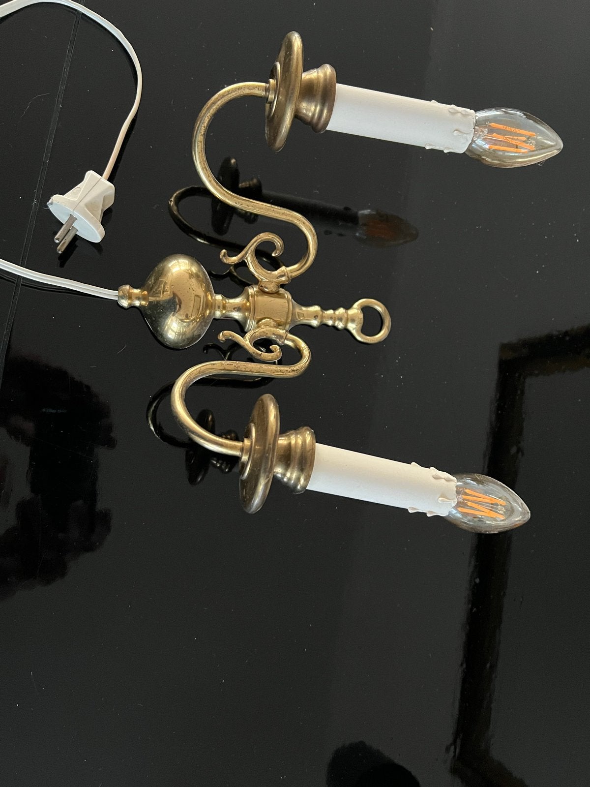 Vintage messing wandlamp met 2 kaarslampen, Ophalen of Verzenden