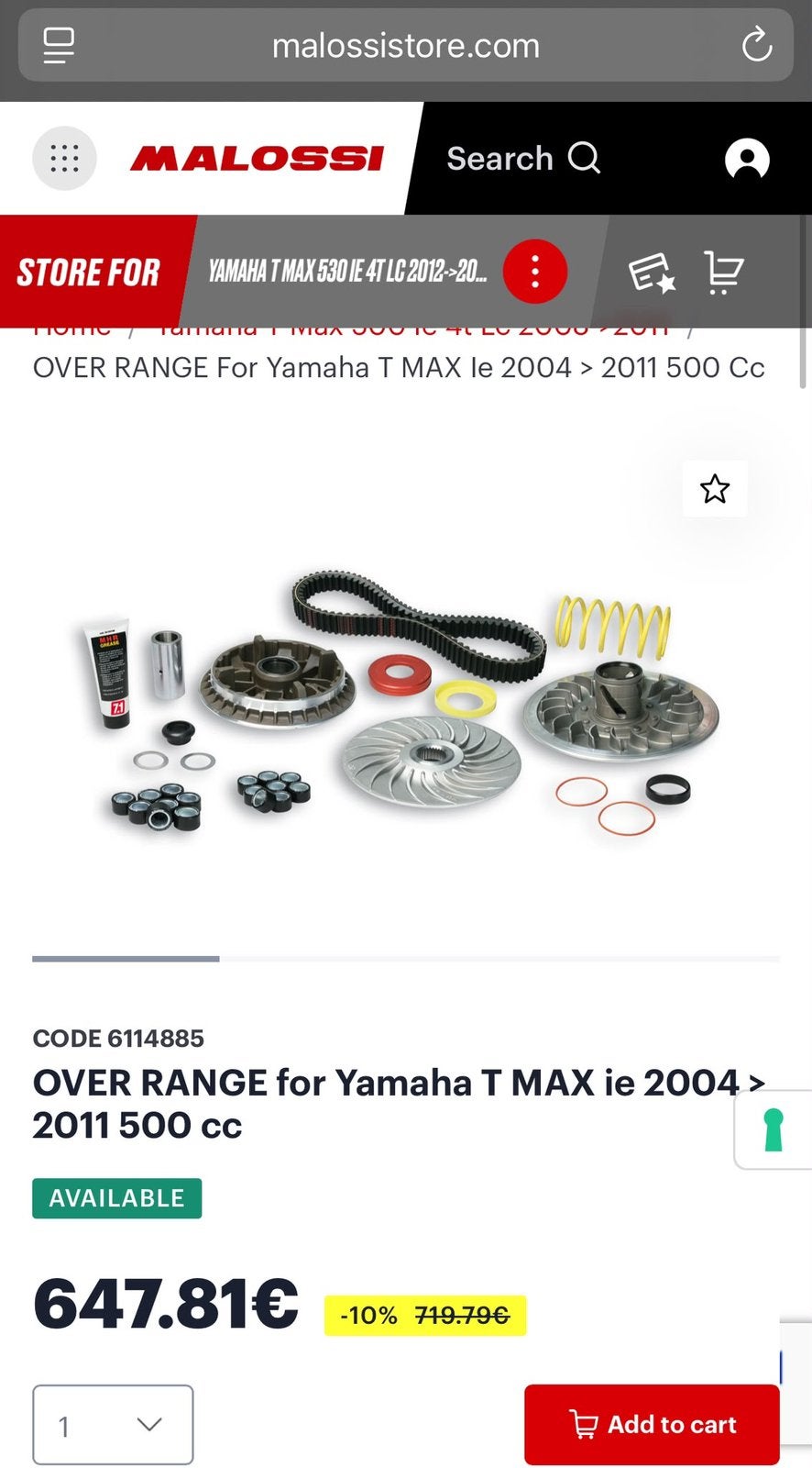 Tmax 500 variateur set malossi, Ophalen of Verzenden, Nieuw