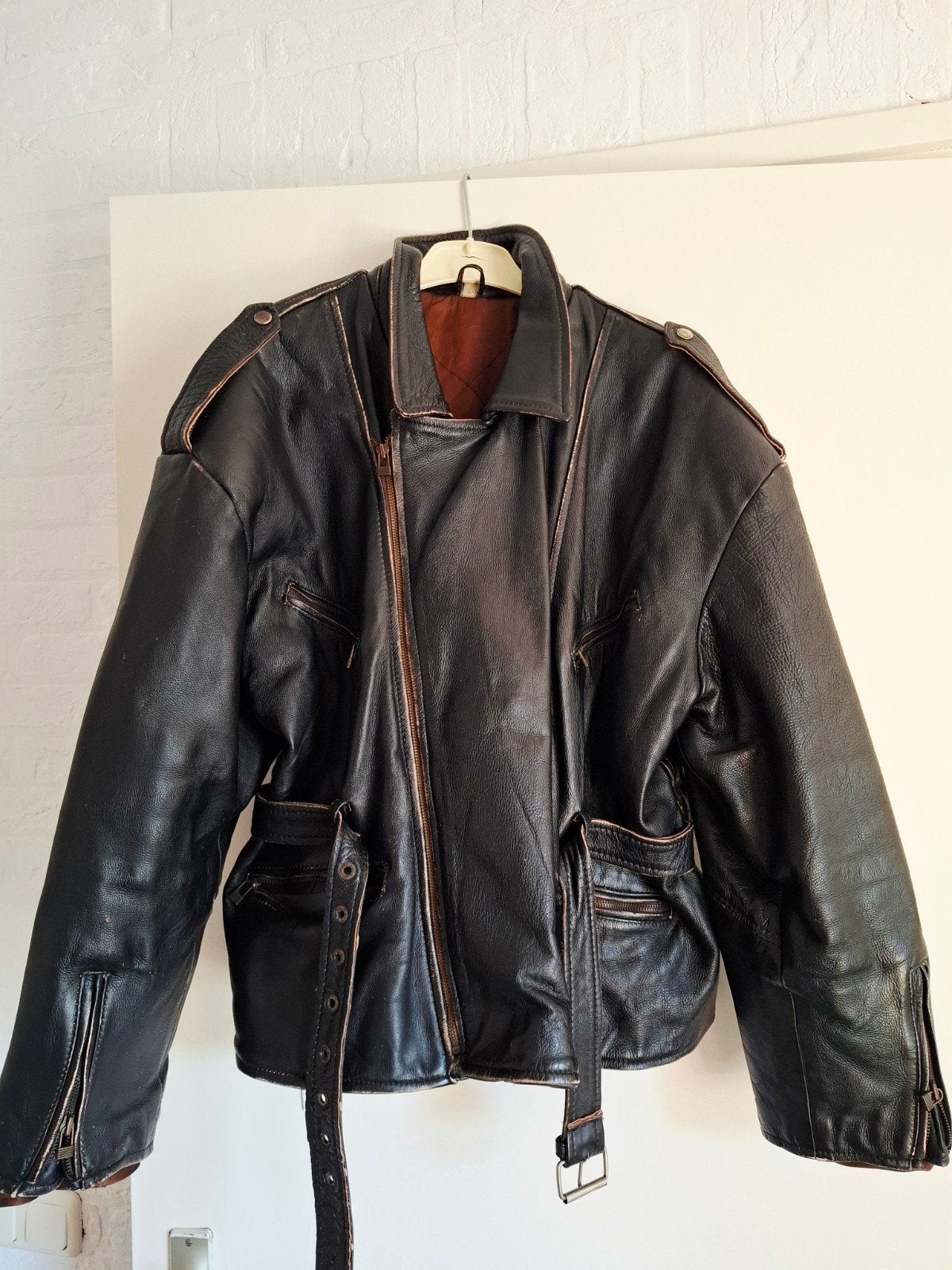 Stoere vintage lederen jack, Ophalen of Verzenden, Gedragen, Maat 56/58 (XL), Zwart