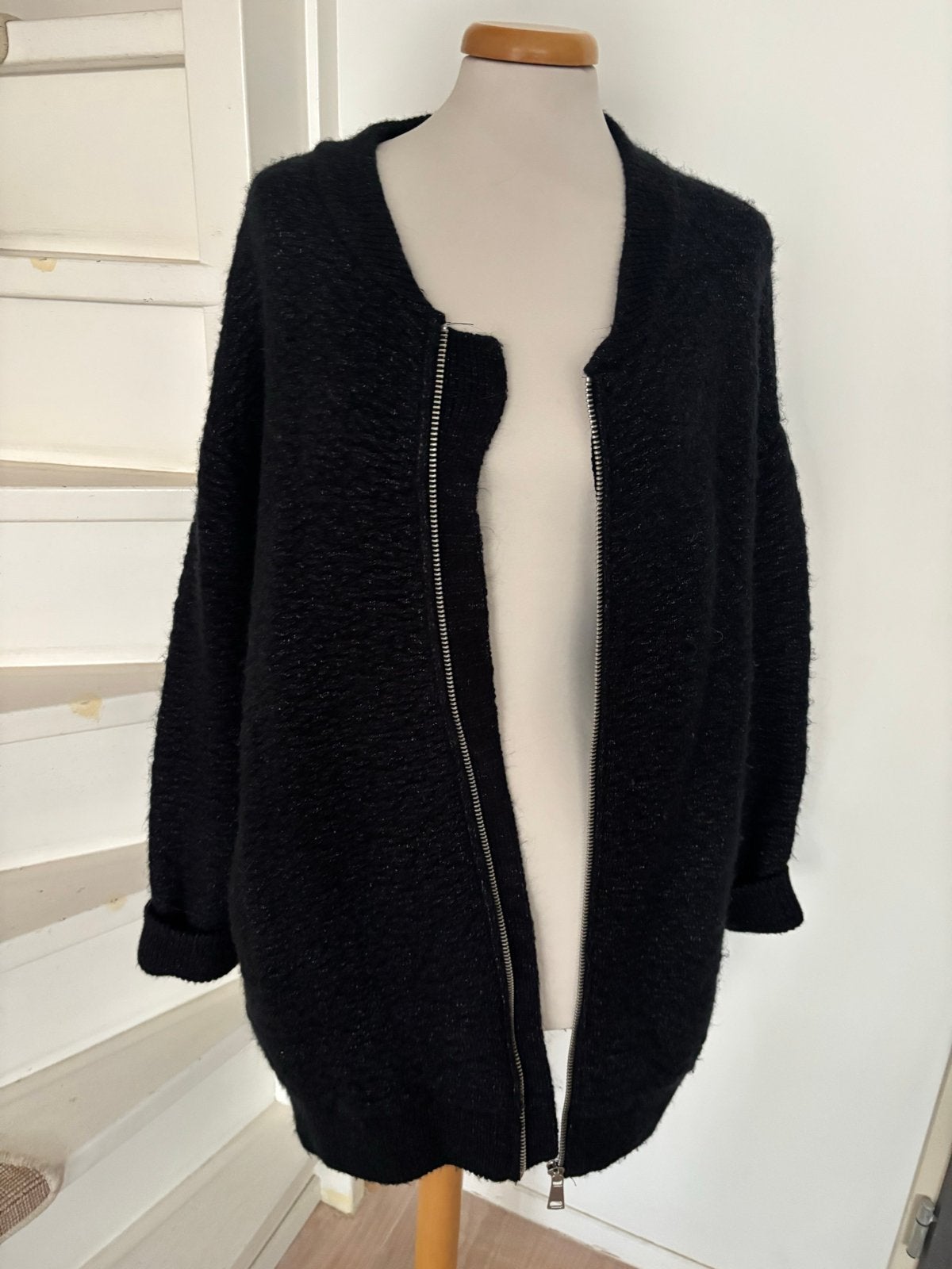 Zara Oversized Bomber Knit Vest met Rits Maat S, Ophalen of Verzenden, Zo goed als nieuw, Maat 36 (S), Zwart