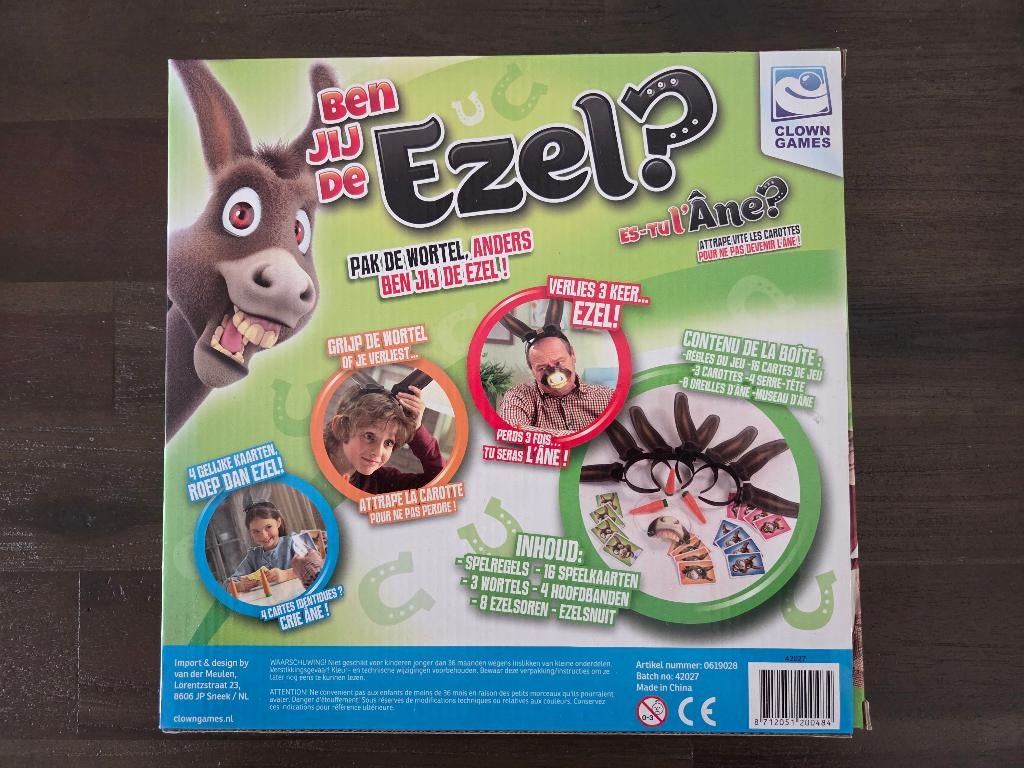 Spel Ben jij de Ezel?, Drie of vier spelers, Verzenden, Zo goed als nieuw, Clown Games