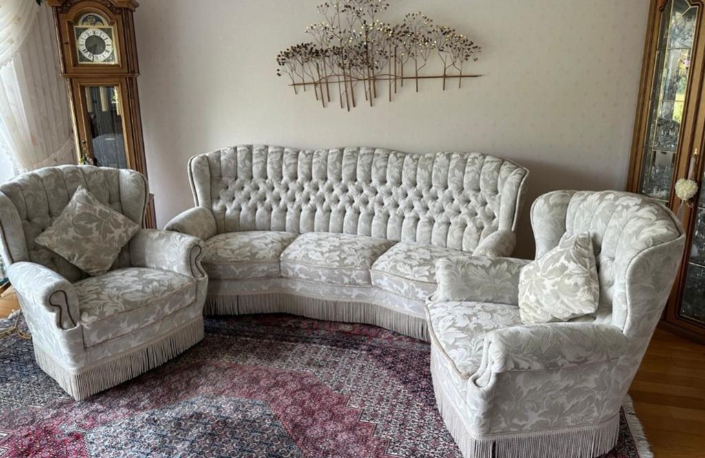 Comfort Bankstel, velours mohair met franje barok queen ann, Ophalen of Verzenden, Zo goed als nieuw