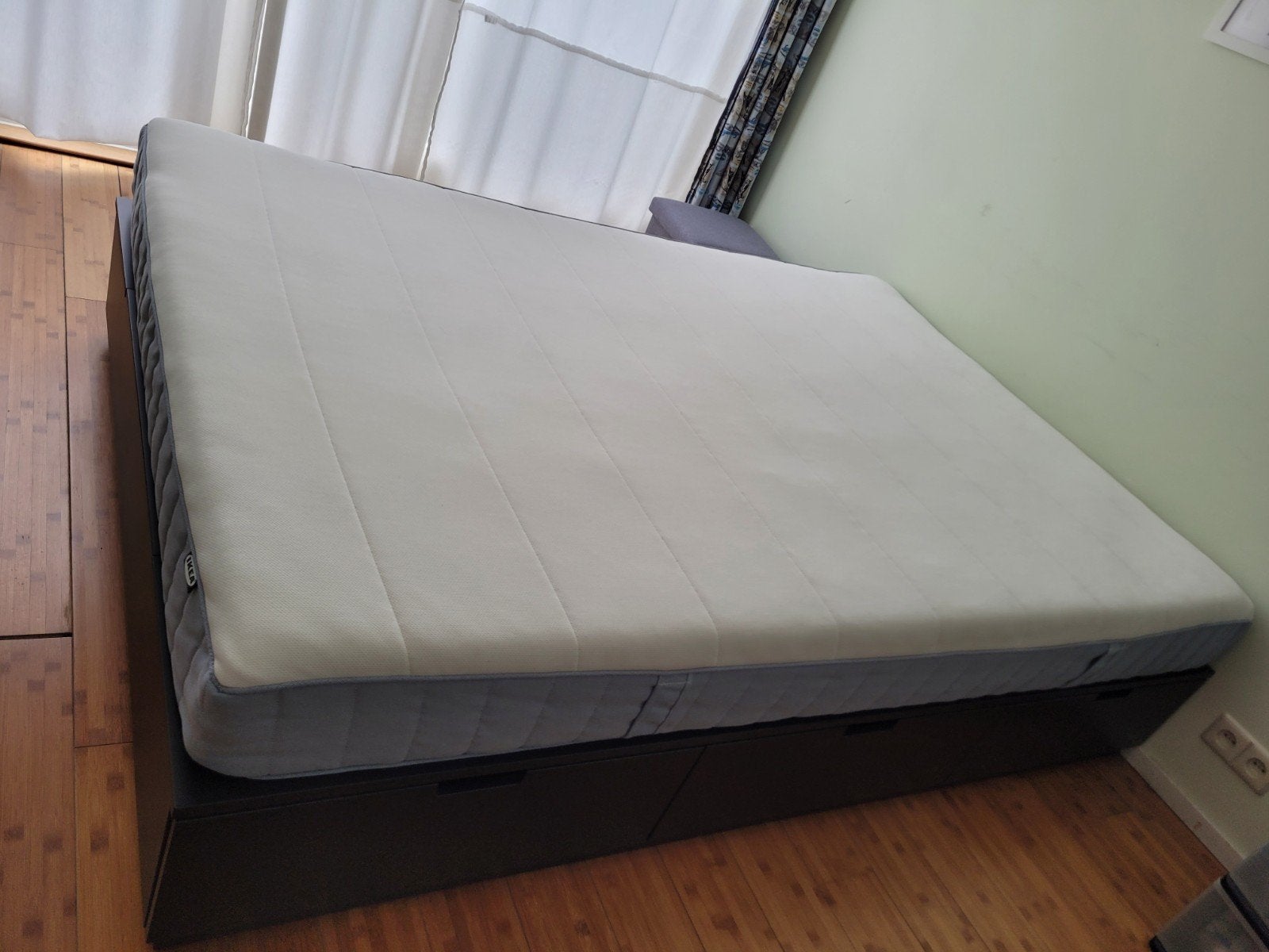 NORDLI Bed 140x200 met 6 lades, Vesteroy matras, antraciet, Ophalen