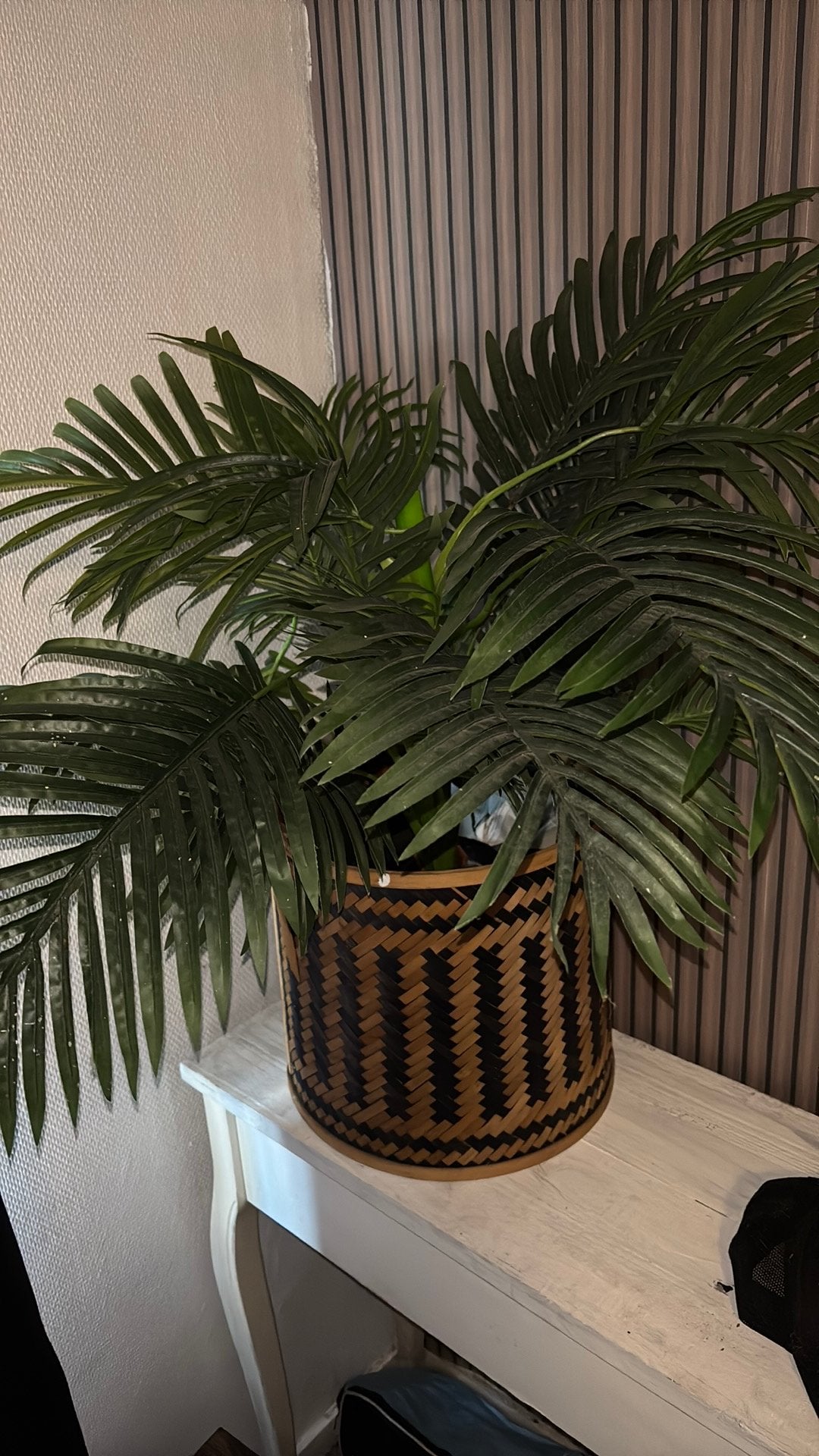 Kunst palmboom met rieten mand, Ophalen, Halfschaduw, Minder dan 100 cm