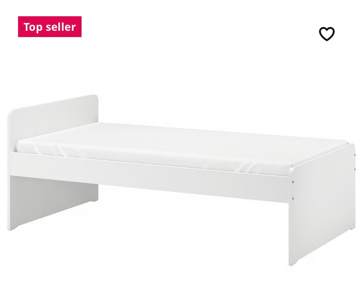 IKEA bed SLÄKT 1 pers + lattenbodem en Hövag matras 90x200, Ophalen, 90 cm, Eenpersoons, Wit