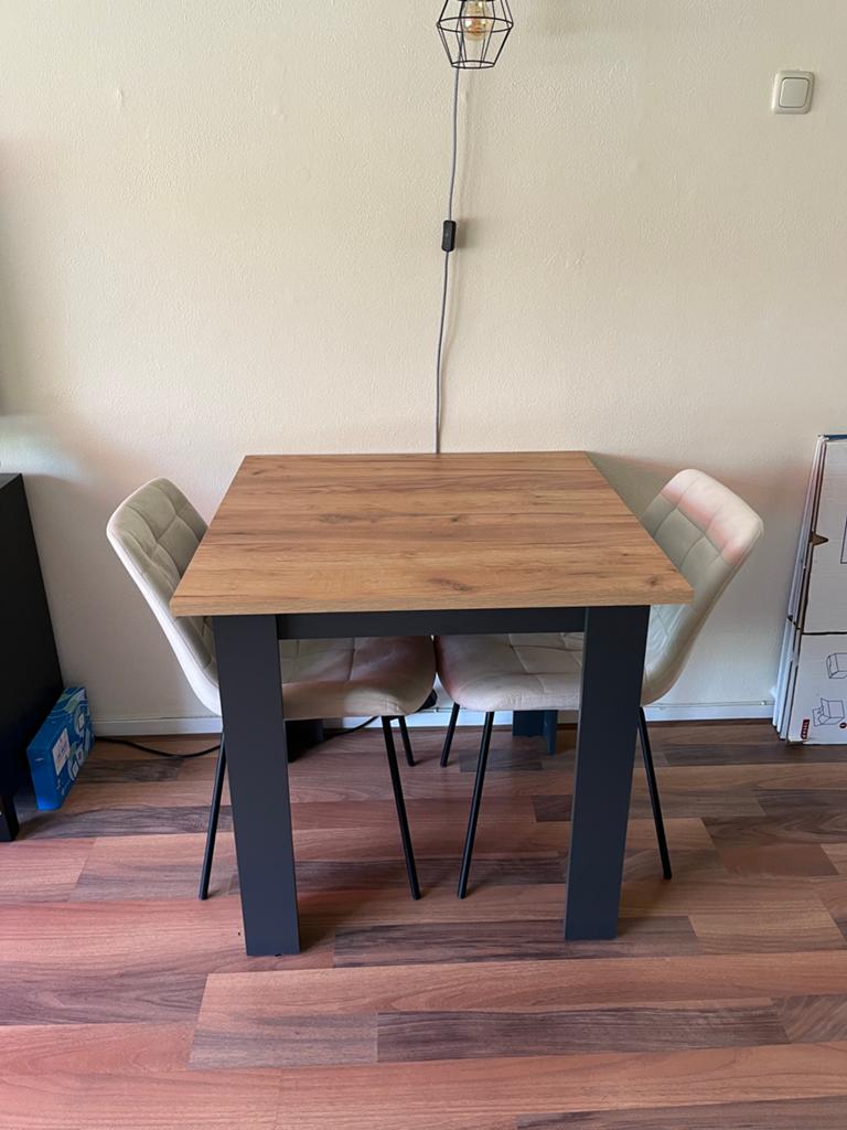 Eettafel 80x80 met 2 stoelen, Ophalen, 50 tot 100 cm, Vierkant, 50 tot 100 cm