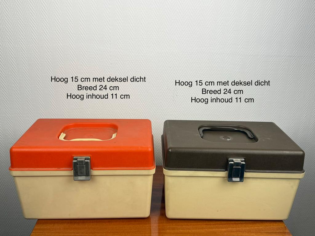 Vintage Opbergboxen / Broodtrommels - Oranje & Bruin, Ophalen, Gebruikt, Minder dan 50 cm, Minder dan 40 cm
