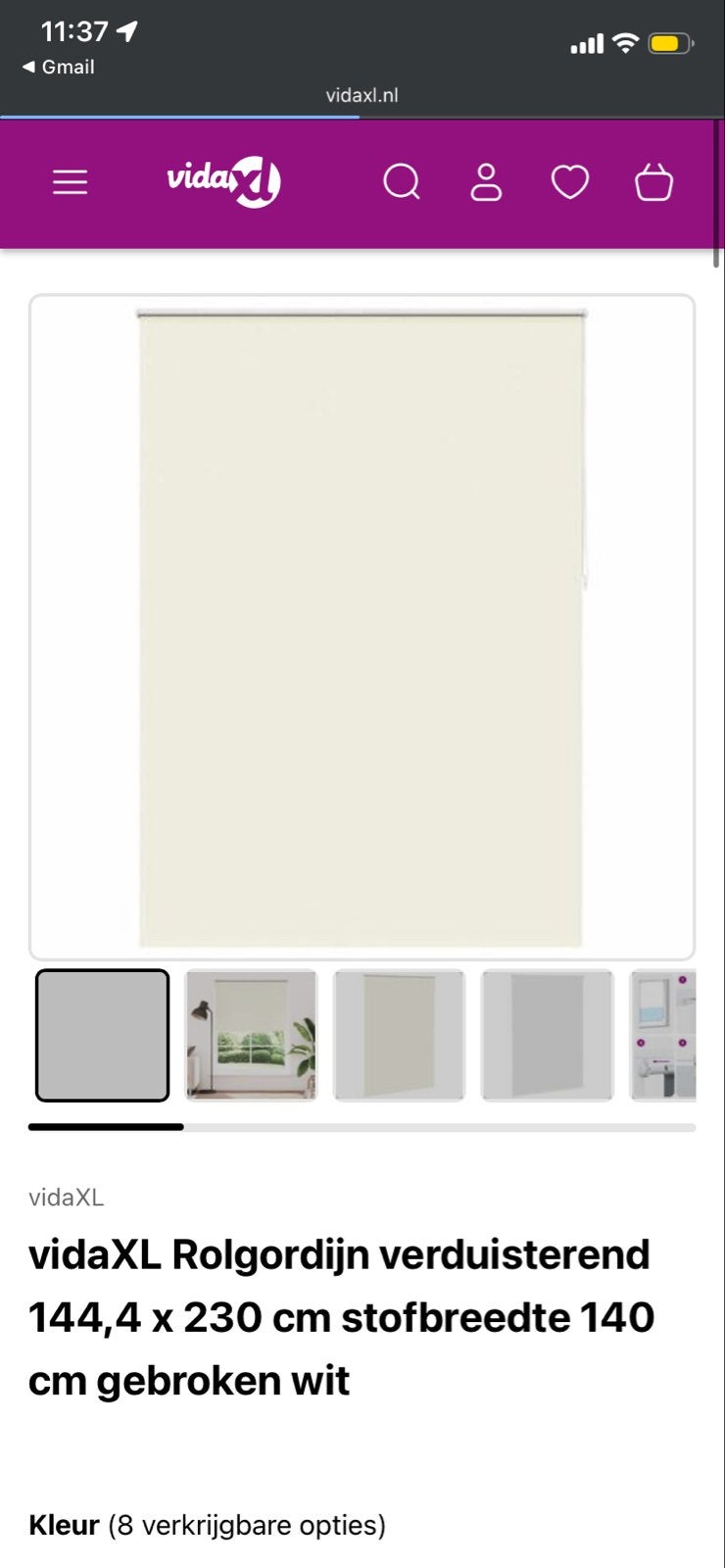 vidaXL Rolgordijn verduisterend 144,4x230 cm gebroken wit, Ophalen, Verduisterend, Wit, Nieuw