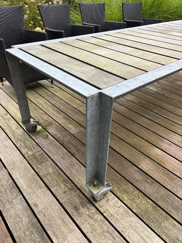Buitentafel, Tuin en Terras, Ophalen, Gebruikt, Rechthoekig, Metaal