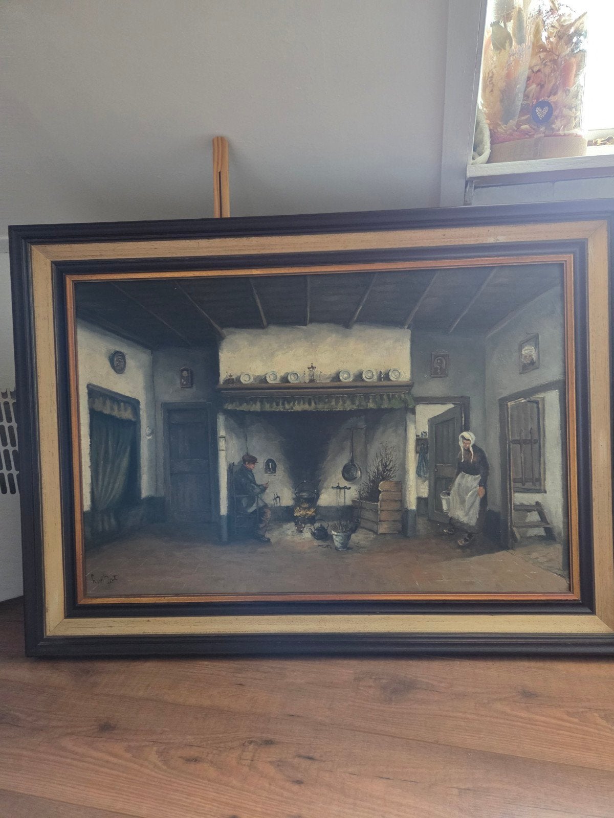 Oud Hollands tafereel, 78x108 cm, gesigneerd, Antiek en Kunst, Ophalen, Doek, Oud hollands, Olieverf
