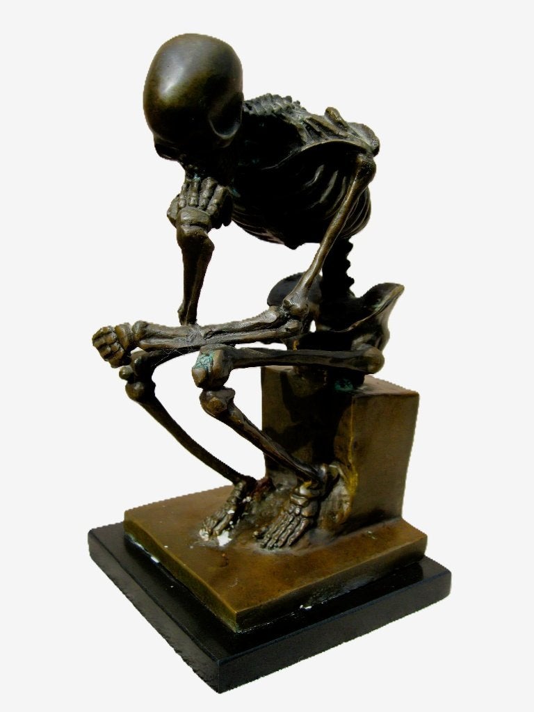 Macaber bronzen skelet "De denker" naar Rodin., Ophalen, Brons