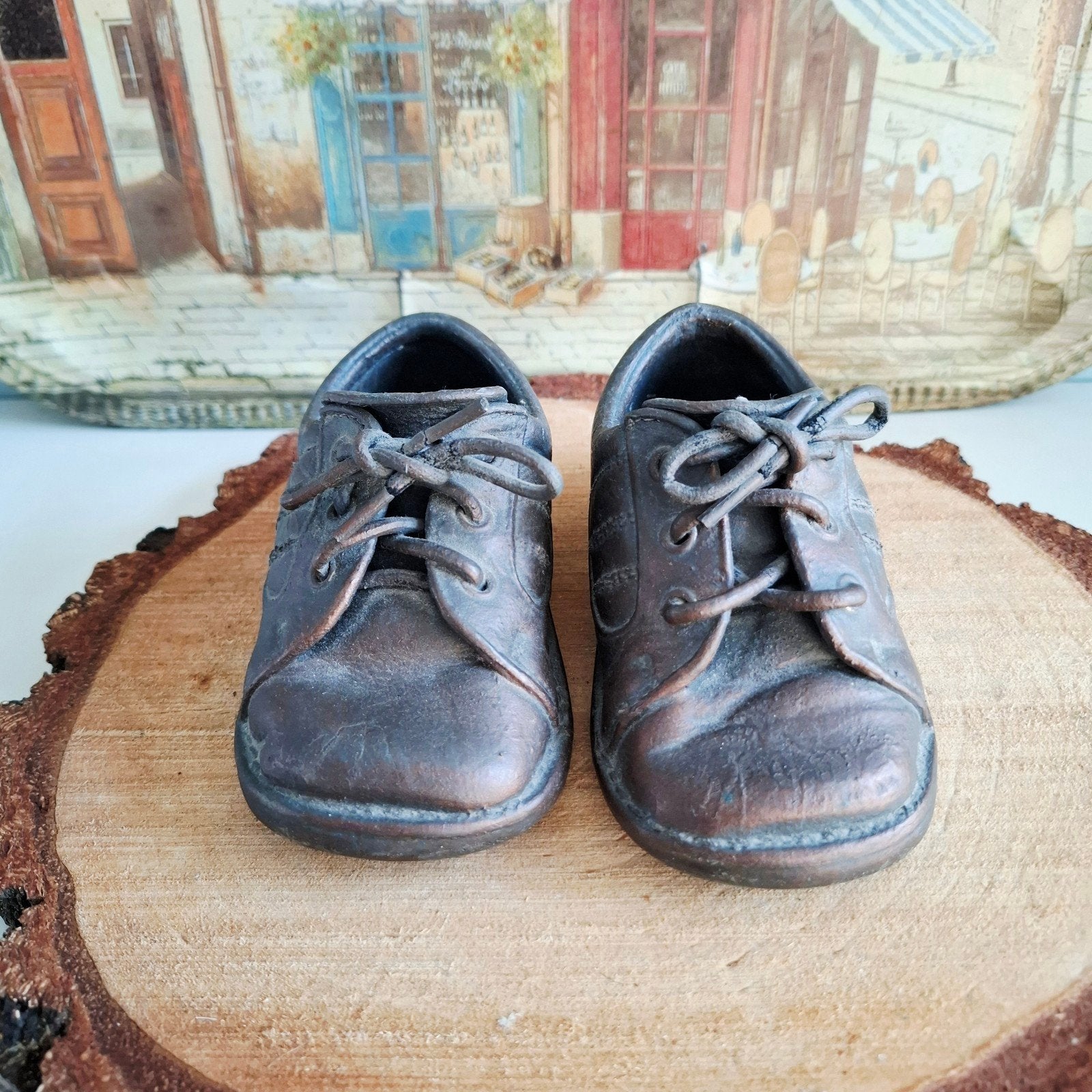 Vintage bruine leren babyschoentjes - maat 20, Antiek en Kunst, Ophalen of Verzenden, Kinderen