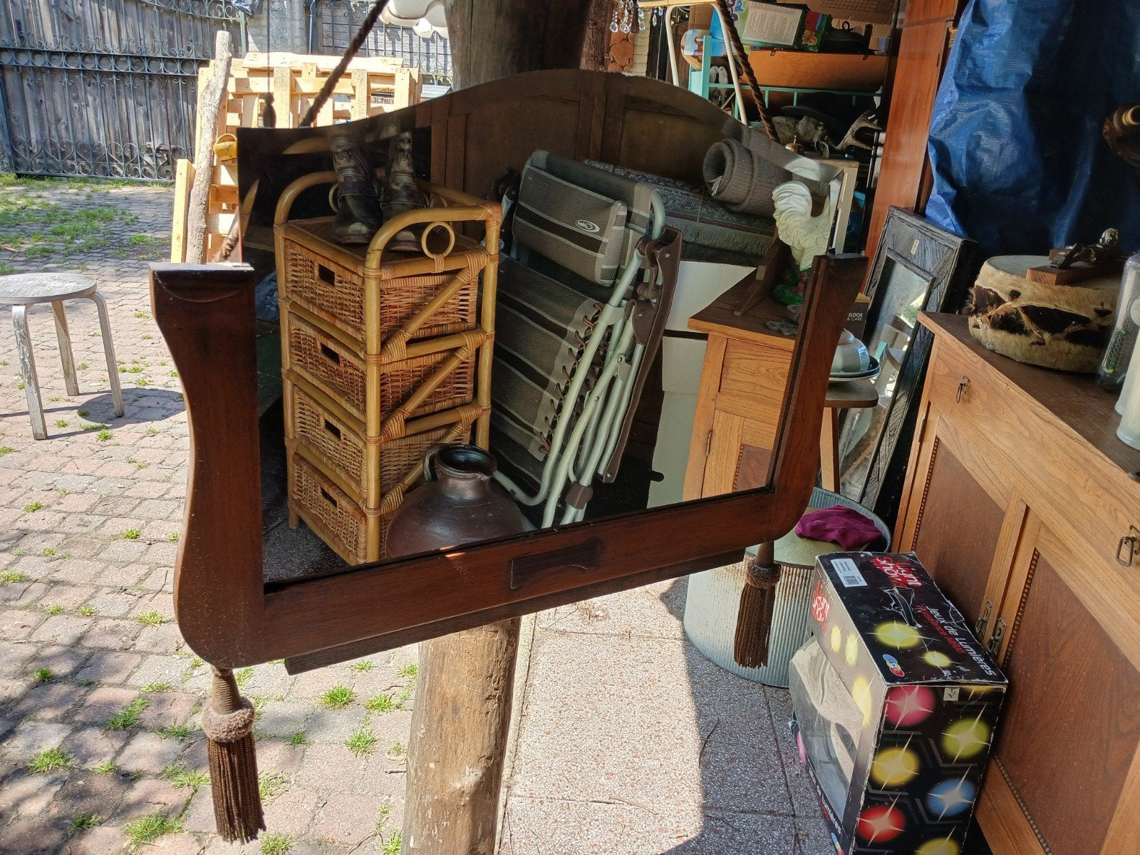 Vintage Art Deco Spiegel met Kwasten - Uniek Design, Antiek en Kunst, Antiek | Spiegels, Ophalen of Verzenden, Rechthoekig, 50 tot 100 cm