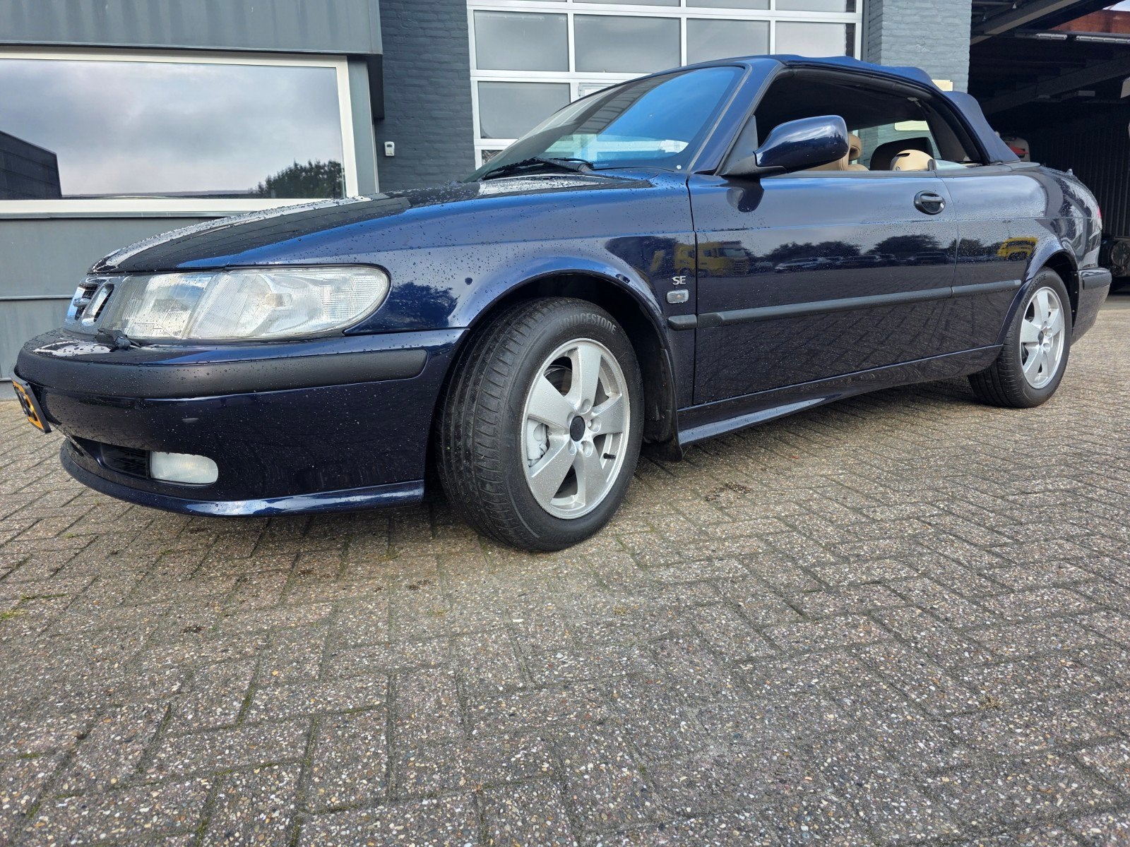 Saab 9-3 2.0 T Cabrio 2002 Blauw, Auto's, Voorwielaandrijving, Beige, 4 cilinders, Cabriolet