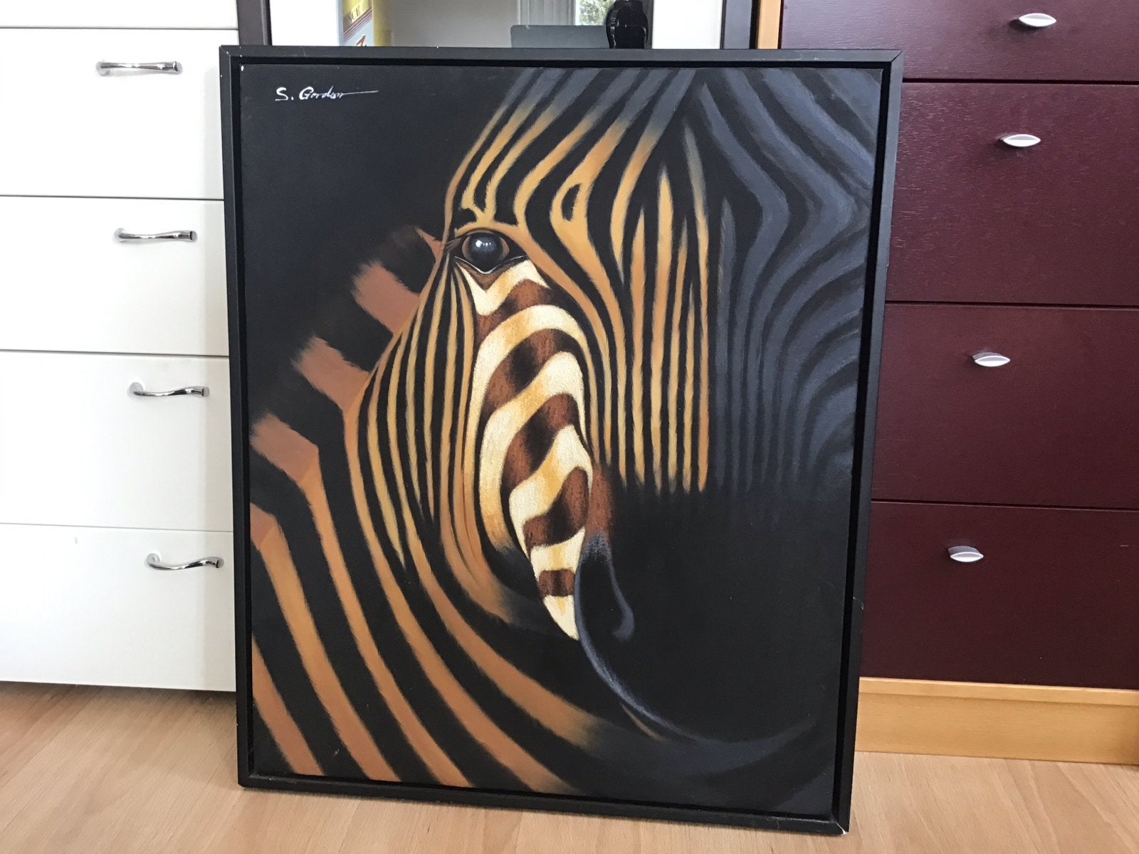 Modern schilderij zebra 57x70cm, Ophalen of Verzenden, Olieverf, Textiel, Dieren