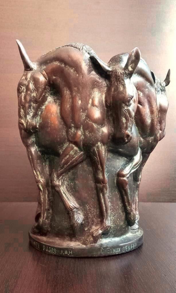Bronzen vaas chevaux d'enfer Paarden beelden brons Art, Ophalen of Verzenden, Brons