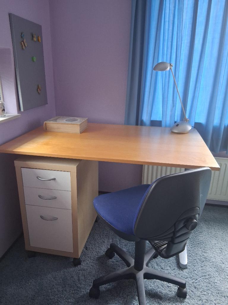 Set bureau, bureaustoel en ladekastje, Huis en Inrichting, Bureaus, Ophalen, Gebruikt, 120 cm, IKEA